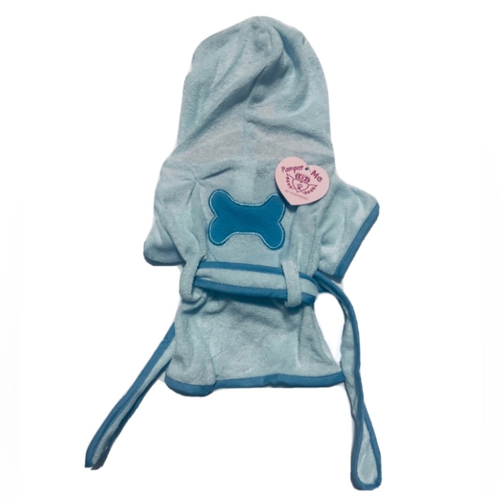 NEW ‘Pamper Me Pet’ Hooded Terry Spa Day Dog Robe Blue - XXS/XS/S/Med